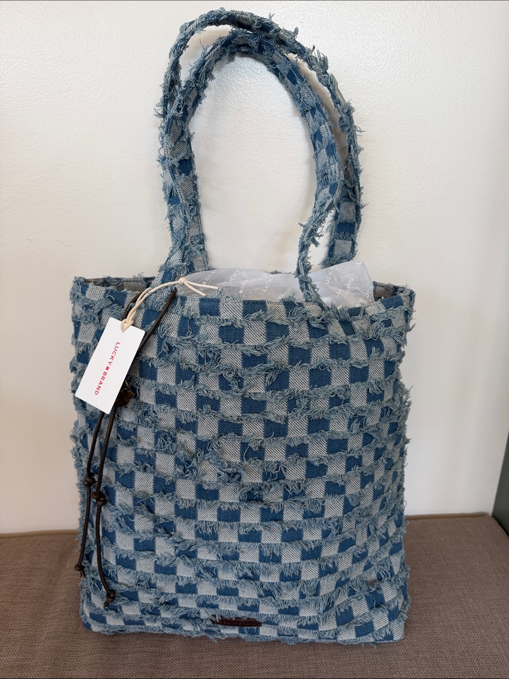 Lucky Brand Denim Check Canvas Tote Bag - NWT